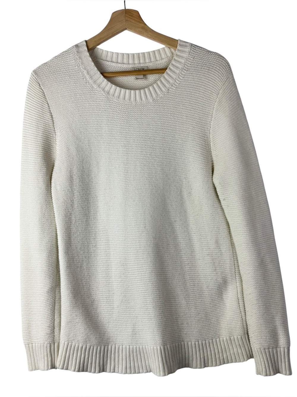J. Crew Ivory White Classic Crewneck Cotton & Wool Blend Sweater S
